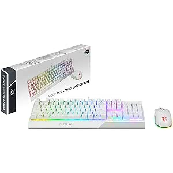 MSI Vigor GK30 Combo White DE GK30 žaidimų klaviatūra ir GM11 žaidimų pelė (laidinis, stūmoklio jungiklis, QWERTZ išdėstymas, balta, RGB)