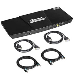 TESmart Dual Monitor 2x2 HDMI + VGA KVM Switch 4K @ 60Hz 4:4:4 Ultra HD 2 PC 2 Monitor ar Extra USB 2.0 Port & L/R audio izvadi Ietver 2 gabalus 1,5 m KVM kabelis matēts melns