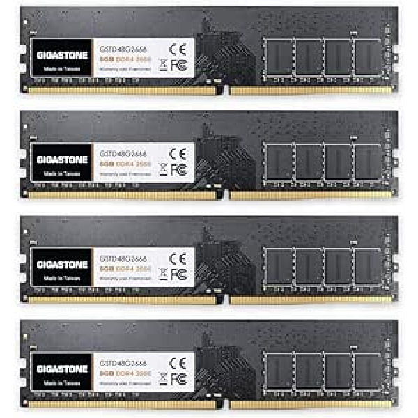 [DDR4 RAM] Gigastone Desktop RAM 32GB (4x8GB) DDR4 RAM 32GB DDR4-2666MHz PC4-21300 CL19 1.2V UDIMM 288 Pin/Pin nebuferēta datora atmiņa bez ECC (tikai datora galddatoriem)