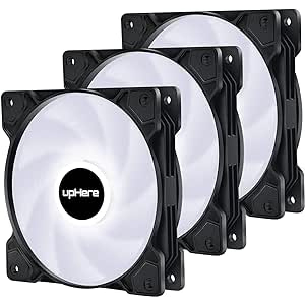 upHere 120 mm LED Rainbow Case Fan, Case Cooler and Cooler with High Air Flow 3 Pin SR12 White LED WT3-3