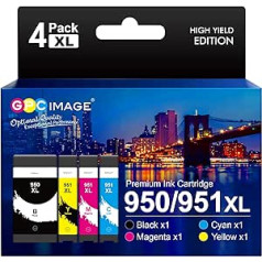 GPC IMAGE 950XL printera kasetnes, kas saderīgas ar HP 950 XL 951XL Multipack Officejet Pro 8600 8610 8620 8100 8615 276dw 251dw printerim (melns ciānfuksīns, dzeltens, 4 iepakojums)