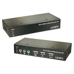 LINDIJA Kaķis. 6 KVM paplašinātājs DVI USB audio, 50 m paplašinātājs DVI-D un USB 2.0, līdz 50 m UTP Cat. 6