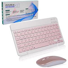 Bluetooth Wireless Keyboard Set, Wireless Keyboard with Mouse Mini Keyboard Ultra Thin Wireless Keyboard Mouse Set for iPad, Mac, PC, Laptop, Tablet, Surface, Phone, Computer, QWERTY