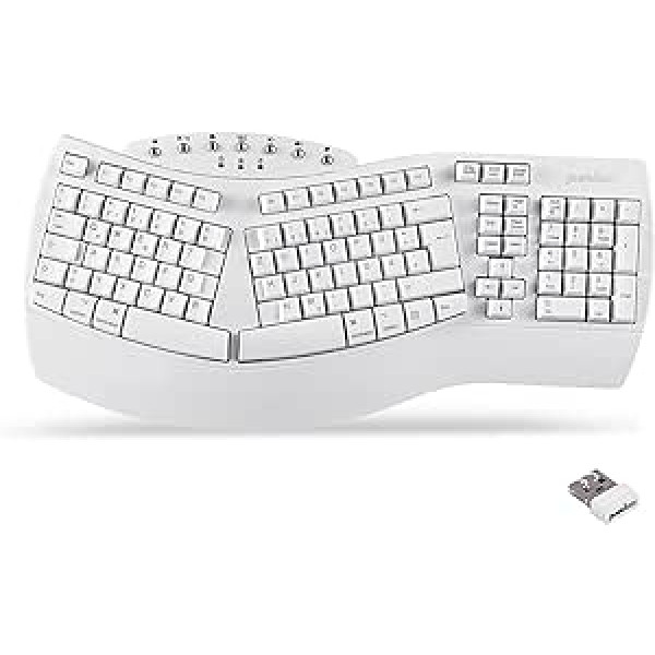 Perixx 11620 PERIBOARD-612 Ergonomic Wireless Keyboard, Split Keypad with Dual Mode 2.4G or Bluetooth, Compatible with Windows 10 and Mac OS X, White, QWERTZ German Layout