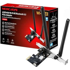 Mercusys AXE5400 Tri-Band Wi-Fi 6E Bluetooth 5.2 PCIe adapteris su dviem antenomis, OFDMA, MU-MIMO, mažas delsimas, Intel Wi-Fi 6 mikroschemų rinkinys, naujausias WPA3, palaiko Windows 10/11 (64 bitų) (MA86XE)