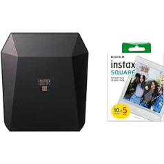 instax Share SP-3 Printer Black & Square Film Pack of 5 (5 x 10 Shots)