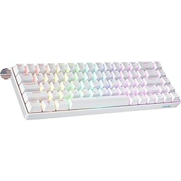 Geeky GK65 65% | Karstā maināma mehāniskā spēļu tastatūra | 68 taustiņi Daudzkrāsu RGB LED fona apgaismojums PC/Mac Gamer| ANSI US American Layout (balts, mehāniskā ātruma sudrabs)