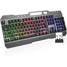 KLIM Lightning Gaming tastatūra bezvadu UK izkārtojums — metāla rāmis un izturīgi taustiņi — pusmehāniska tastatūra personālajam datoram PS4 PS5 — spilgts varavīksnes fona apgaismojums