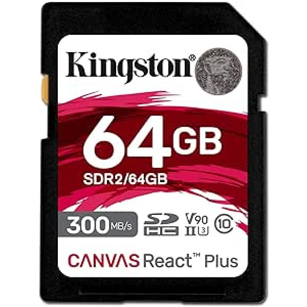 Kingston Canvas React Plus 64GB SDXC atmiņas karte UHS-II 300R/260W U3 V90 Full HD/4K/8K — SDR2/64GB