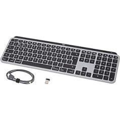 Logitech MX Keys Wireless for Mac apgaismota tastatūra ar plaukstu balstu, LED pogas, Bluetooth, USB-C, 10 dienu akumulatora darbības laiks, metāla konstrukcija, Apple macOS UK QWERTY izkārtojums pelēks