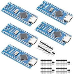 APKLVSR Nano V3 plate, mikrokontrolleris ar Mega328P CH340, kas paredzēts Arduino (USB C portam) 5 pack.