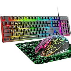 Spēļu tastatūra un pele RGB aizmugurgaismojuma Ergonomiska USB mehāniskās sajūtas spēļu tastatūra + 2400 DPI 6 pogu optiskā varavīksnes LED USB pele + bezmaksas spēļu peles paliktņi personālajam datoram PS4