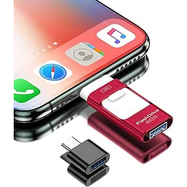 256 GB USB zibatmiņa tālrunim, USB 3.0 Memory Stick ārējās atmiņas paplašinājums operētājsistēmai iOS, zibatmiņas disks 4 vienā zibatmiņā Android mobilajam tālrunim/pad/klēpjdatoram/personālajam datoram, sarkans