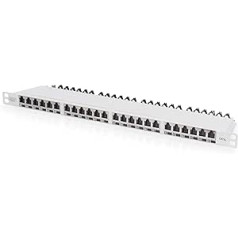 DIGITUS Patchpanel — 19 Zoll — Cat-6A — 24 portu RJ45 — Geschirmt — LSA Patch-Feld — Rack-Montage 0,5HE — Grau