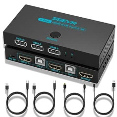 SGEYR Kvm Switch Displayport 1.4, Usb 2.0 HDMI Kvm Switch 2 PC 1 Monitors 4K 60Hz, 2 Port HDMI Kvm Switch 4k, Kvm Switch 2 PC 1 Monitors Hdmi, Hdmi Kvm Switch USB, klaviatūrām un pelēm, Windows