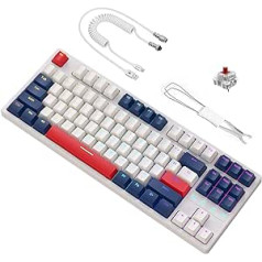 ATTACK SHARK K87 TKL mehāniskā tastatūra, vadu pilna atslēgas karstā maiņa, programmējama, īsts RGB fona apgaismojums, satīta C tipa USB tastatūras kabelis, sarkans slēdzis, saderīgs ar Win/Mac