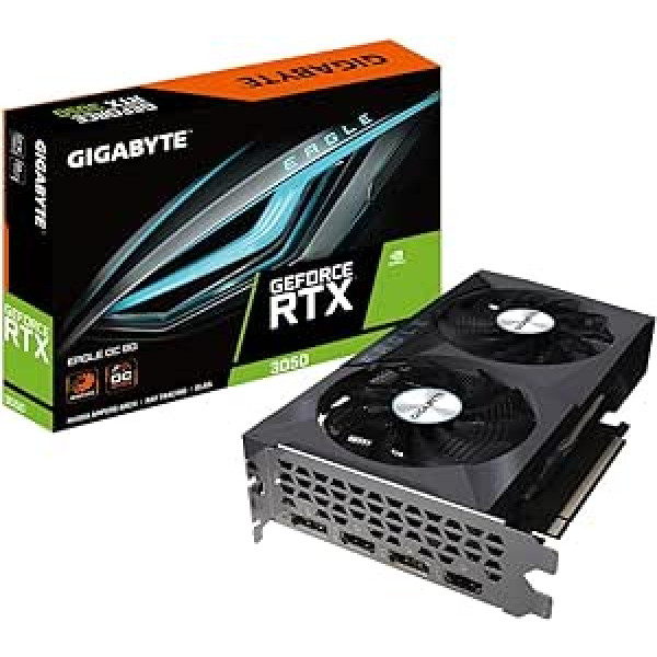 Gigabaitu NVIDIA GeForce RTX 3050 Eagle OC grafikas karte — 8 GB GDDR6, 128 bitu, PCI-E 4.0, 1792 MHz kodola pulkstenis, 1 x DP 1.4, 1 x HDMI 2.1, NVIDIA ampērs — GV-GV-N305OC0GEAGDLE