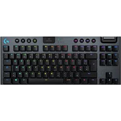 Logitech G915 LIGHT SPEED TKL bezvadu mehāniskā spēļu tastatūra bez ciparu tastatūras, Clicky GL pogas slēdzis ar zemu profilu, franču AZERTY izkārtojums, oglekļa