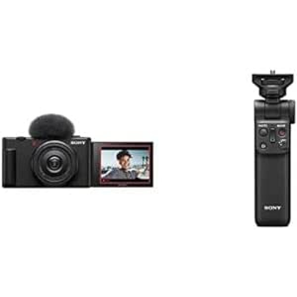 Sony ZV-1II videologu kamera, digitālā kamera (platleņķa tālummaiņas objektīvs, regulējams displejs video ierakstīšanai, 4K video, daudzvirzienu mikrofons) + Bluetooth rokturis