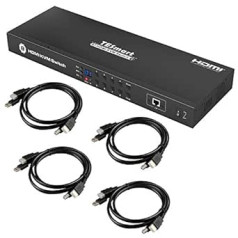 TESmart 8 portu HDMI KVM slēdzis 4K @ 30Hz Ultra HD | 8x1 KVM slēdzis 8 dators 1 monitors atbalsta IR tālvadības pulti, RS-232 un LAN vadību ar papildu USB 2.0 portu un 4 x 1,5 m KVM kabeli matēts melns