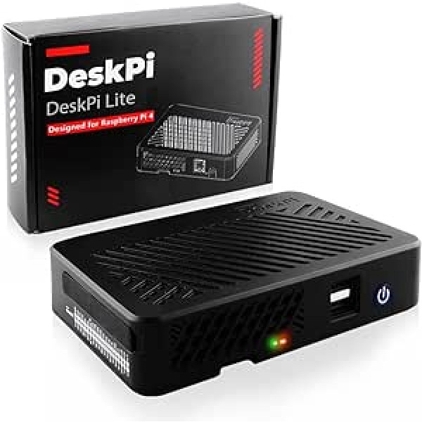 GeeekPi DeskPi Lite Raspberry Pi 4 korpuss — ar barošanas slēdzi/dzesētāju ar PWM ventilatoru/divkārši pilna izmēra HDMI/papildu divi USB porti Raspberry Pi 4B.