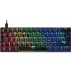 Mizar MZ60 Luna Hot-Swap mehāniskā spēļu tastatūra, 62 taustiņi ar daudzkrāsainu RGB LED fona apgaismojumu personālajam datoram/Mac, ISO vācu izkārtojums