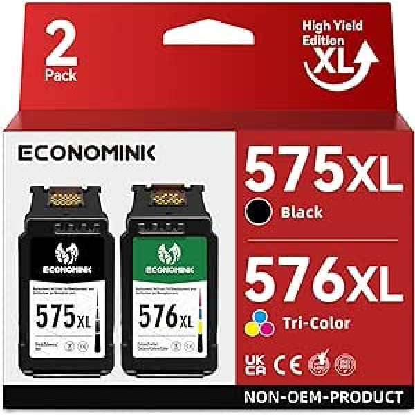 Economink PG-575XL CL-576XL pārbūvēta tintes kasetnes nomaiņa Canon 575 XL 576 XL, kas paredzēta PIXMA TS3550i TS3551i TR4750i TR4751i printerim (1 melns, 1 krāsa) Multipack