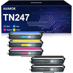 AUMOK TN-243CMYK Toner Value Pack TN247 Tonerio kasetės TN243 Suderinamas su Brother DCP-L3550CDW HL-L3210CW DCP-L3510CDW HL-L3230CDW MFC-L3710CW MFC-L3710CW MFC-L3710CW MFC-L3710CW MFC-L3710CW MFC-L37-70 MFC-L37-70