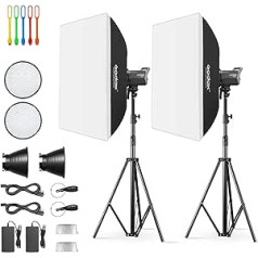 2 Pack GODOX LA150D LED Video Light Kit, Litemons LED Continuous Light with Softbox Light Stands for Photo Studio