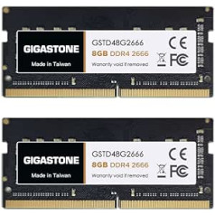 [DDR4 RAM] Gigastone klēpjdatora operatīvā atmiņa 16 GB (2 x 8 GB) DDR4 RAM 16 GB DDR4-2666 MHz PC4-21300 CL19 1,2 V SODIMM 260 pin/pin nebuferēta datora atmiņa bez ECC (tikai piezīmjdatoriem/klēpjdatoriem)