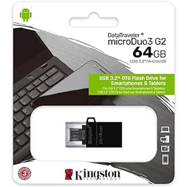 Kingston DataTraveler microDuo3 G2 DTDUO3G2/64GB microUSB un A tipa USB zibatmiņa Android OTG Black