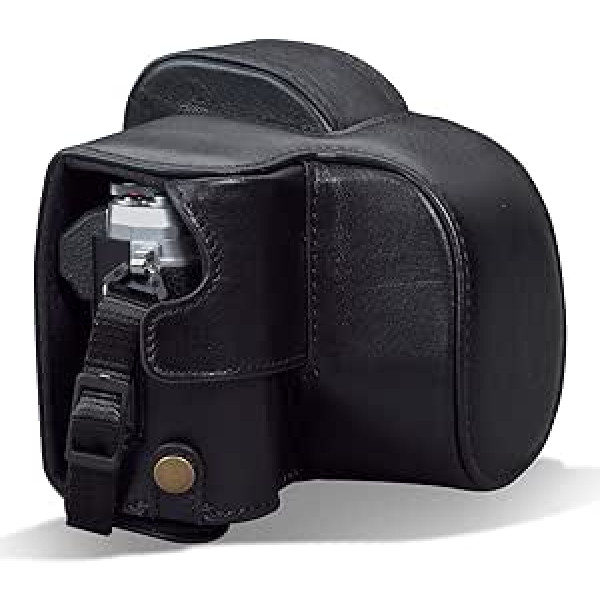 MegaGear MG1932 Ever Ready Genuine Leather Camera Case with Strap Compatible with Olympus OM-D E-M10 Mark IV - Black