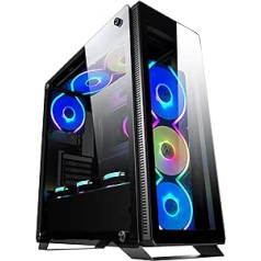 SaharaGaming P35 ATX Tempered Glass Gaming Computer Case with 4x12cm Pirate Eye and PWM 10 Port Hub (Black)