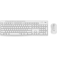 Logitech MK295 bezvadu tastatūras peles komplekts ar Silent Touch tehnoloģiju, īsinājumtaustiņu pogas, optiskā izsekošana, nano USB uztvērējs, bezvadu savienojums bez aizkaves, Lielbritānijas QWERTY izkārtojums - balts