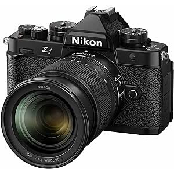 Nikon Z f komplekts 24–70 mm 1:4 S pilna kadra kamera, 24,4 MP, 4 k video, pikseļu maiņa, magnija sakausējuma korpuss, slīps un rotējošs skārienjūtīgs monitors