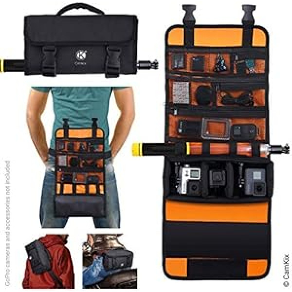 ausrollbare Tasche mit Taillen- / Schultergurt kompatibel ar GoPro Hero/DJI Osmo Action und Anderen Action- / Kompaktkameras - Vielfältige Trageoptionen (Hand, Schulter, Taille, Rücken)