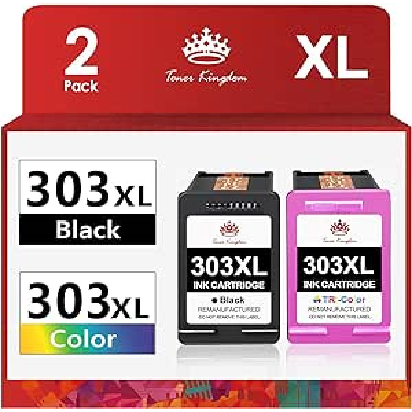 Toner Kingdom suderinama su 303 XL daugiapakopėmis perdirbtomis spausdintuvų kasetėmis, skirtomis HP 303 rašalo kasetėms, skirtoms HP Envy 6230 7830 6232 6220 7134 7800 7130 Tango Tango X (2 vnt.)