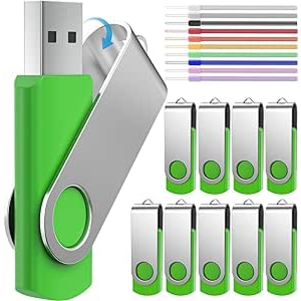 USB zibatmiņas zibatmiņas 16 GB, 10 pack., FEBNISCTE 16 GB Memory Stick salokāmi, grozāmi zibatmiņas diski Datu glabāšanas zibatmiņas disks izlaiduma dāvanai USB 2.0 Memory Stick Zaļš USB zibatmiņas disks