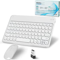 Bluetooth bezvadu tastatūra ar peli 2,4 GHz mini tastatūra Īpaši plāns bezvadu tastatūras peles komplekts iPad, Mac, klēpjdatoram, planšetdatoram, Surface, tālrunim, Windows/Android/iOS, QWERTY, jauninājums, balts