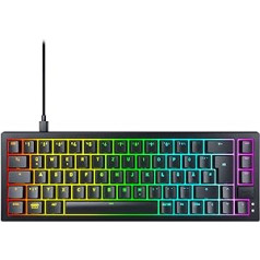 Xtrfy Cherry K5V2 kompaktiška mechaninė žaidimų klaviatūra, 65 % formato, vokiškas išdėstymas (QWERTZ), greitojo keitimo klaviatūra, Cherry MX2A RED jungikliai, juoda