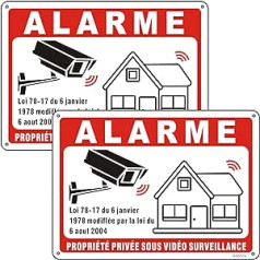 Goodvia Panneau Alarme Video Surveillance Aluminum Réfléchissant 250 x 180 mm, Panneau Camera Surveillance Métallique Resistant aux Intempéries, Necaurlaidīgs un Resistant aux UV, 2 gab.