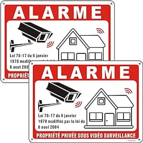 Goodvia Panneau Alarme Video Surveillance Aluminum Réfléchissant 250 x 180 mm, Panneau Camera Surveillance Métallique Resistant aux Intempéries, Necaurlaidīgs un Resistant aux UV, 2 gab.