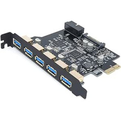 Datoru rajons — PCI Express karte (PCI-E vai PCIe) 7 USB 3.0 pieslēgvietas: 5 ārējie USB 3.0 porti + 19 kontakti 2 iekšējiem USB 3.0 portiem — SATA barošanas avots — mikroshēmojums NEC 720201