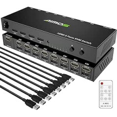 AIMOS HDMI KVM slēdzis, 8 vienā izejas slēdzis Kopīgot monitoru, peles tastatūru HDMI komutatoru 4K @ 30Hz klēpjdatoram, personālajam datoram, PS4, Xbox, karstais taustiņš netiek atbalstīts, var savienot ar centrmezglu