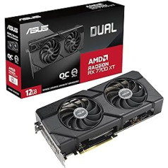 ASUS Dual Radeon RX 7700 XT OC Edition 12GB GDDR6 žaidimų vaizdo plokštė (AMD Radeon RX7700XT, PCIe 4.0, 1x HDMI 2.1, 3X DisplayPort 2.1, DUAL-RX7700XT-O12G, juoda)