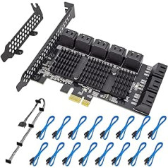 PCIE līdz 16 SATA porti PCIE SATA kontrollera karte, 6 Gbps SATA 3.0 kontrolieris, komplektā ar 16 SATA datu kabeļiem, PCI Express kartes atbalsts 16 SATA 3.0 ierīces, atbalsts Windows, MAC, Linux