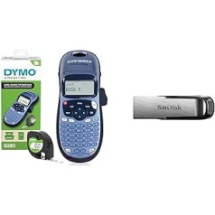 DYMO LetraTag LT-100H uzlīmju veidotājs un SanDisk Ultra Flair USB 3.0 zibatmiņas disks 128 GB izturīgs un elegants metāla korpuss