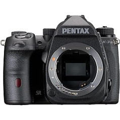 Pentax K-3 Mark III vienkrāsains korpuss, melns APS-C DSLR kamera — 100% redzes lauks, optiskais skatu meklētājs, 5 asu 5,5 līmeņi korpusa SR, ISO 1 600 000, laikapstākļu izturīga, maks. 12 kadri sekundē, skārienekrāns