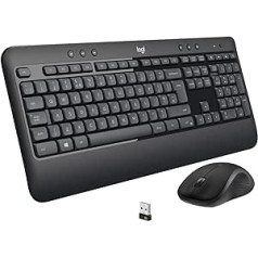 „Logitech MK540 Advanced Wireless“ klaviatūros pelės rinkinys, 2,4 GHz belaidis ryšys per USB Unifying imtuvą, 3 metų baterijos veikimo laikas, „Windows“ ir „ChromeOS“ kompiuteris / nešiojamas kompiuteris, skandinaviškas QWERTY išdėst