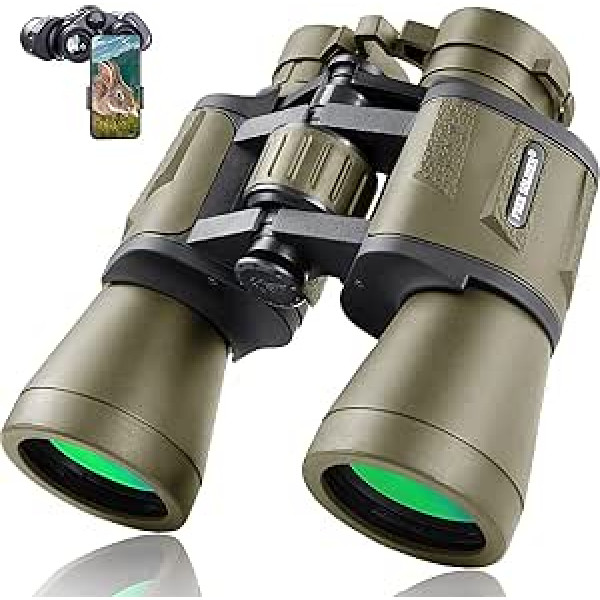 Military Binoculars for Adults, 20x50 with Smartphone Adapter, Compact, Waterproof, Tactical Binoculars for Bird Watching, Hunting, Hiking, Concert, Travel, Theatre with BAK4 Prism, FMC Lens